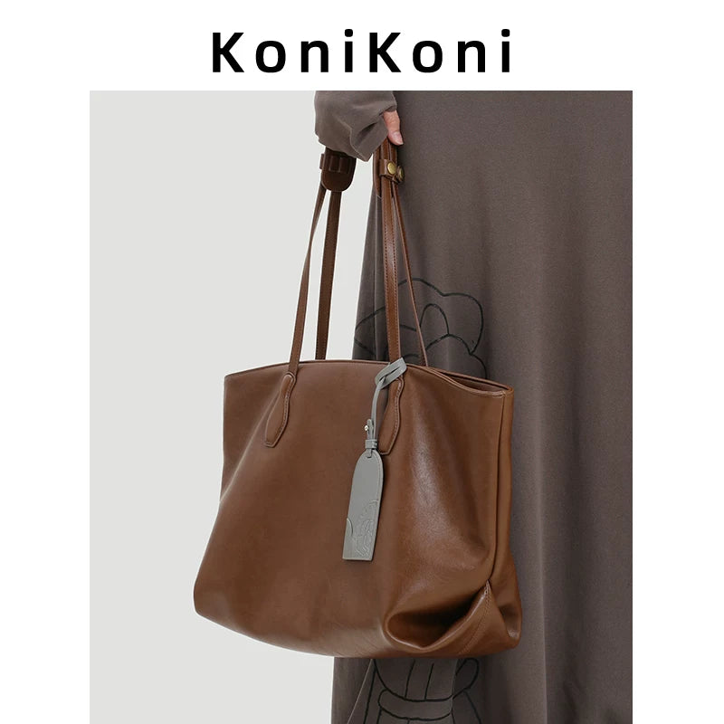 KoniKoni Leather Large Capacity Shoulder Bag