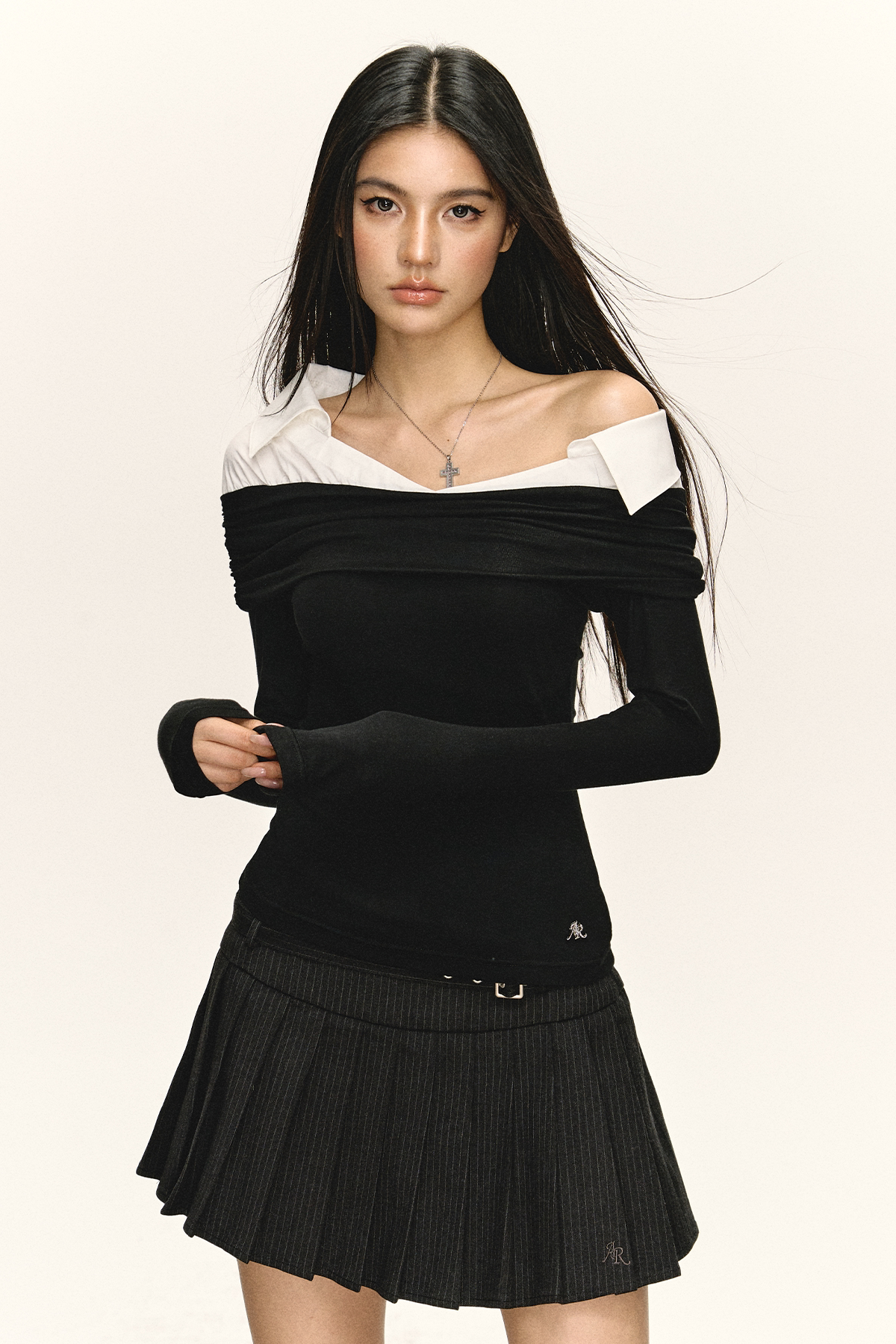 Ariseism Vintage Slim Fake Two-piece Long Sleeve