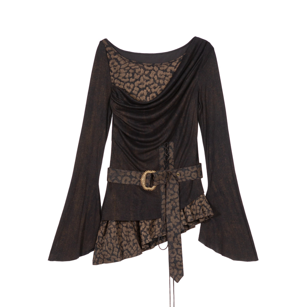 ARIADNAw Contrast Fake Two-piece Crew Neck Knitted Long Sleeves