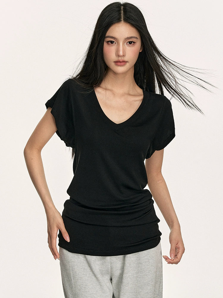 Anna Aneae Micro Loose V-neck Front Shoulder Tee