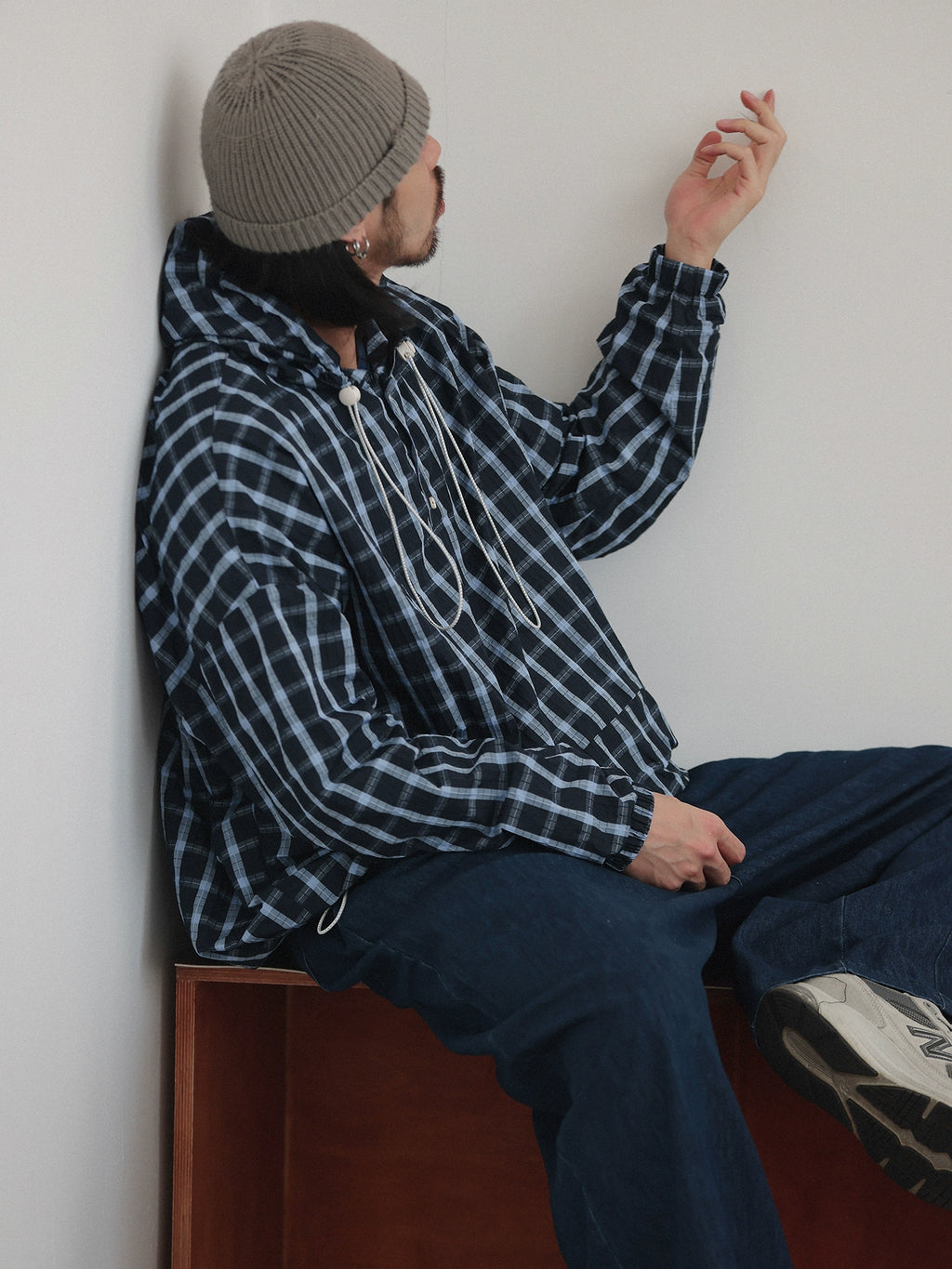 NOEARS Vintage Plaid Loose Hooded Plaid Jacket