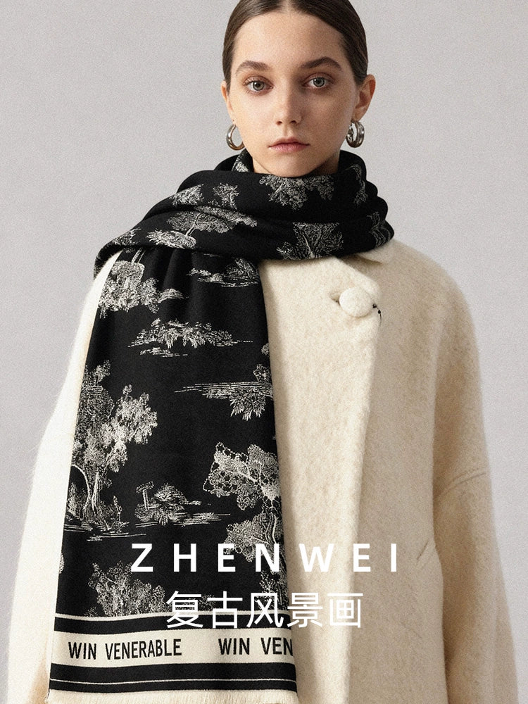 ZHENWEI Ink Painting Double-sided Scarf