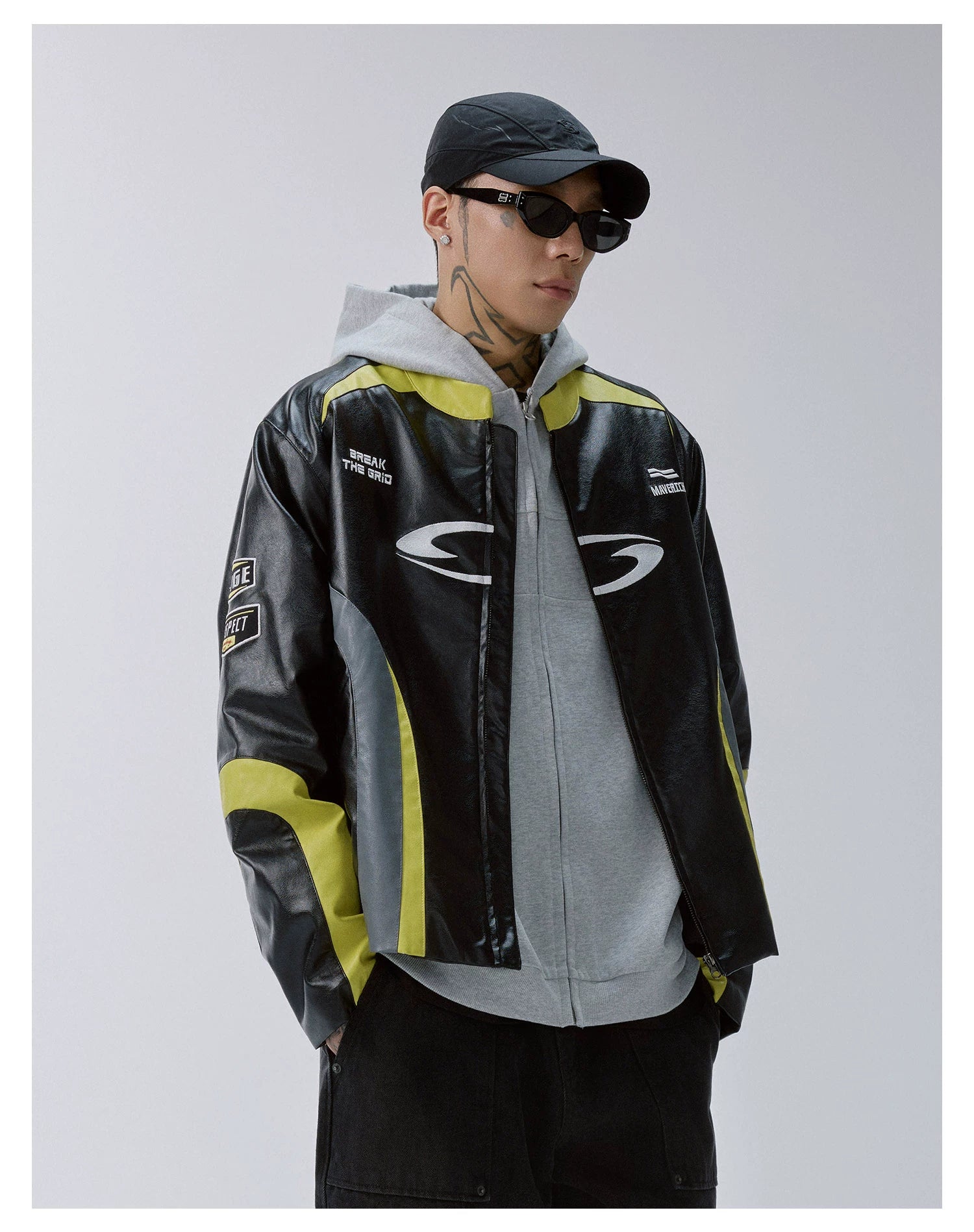 F2CE Stitching Contrasting Embroidered Leather Jacket