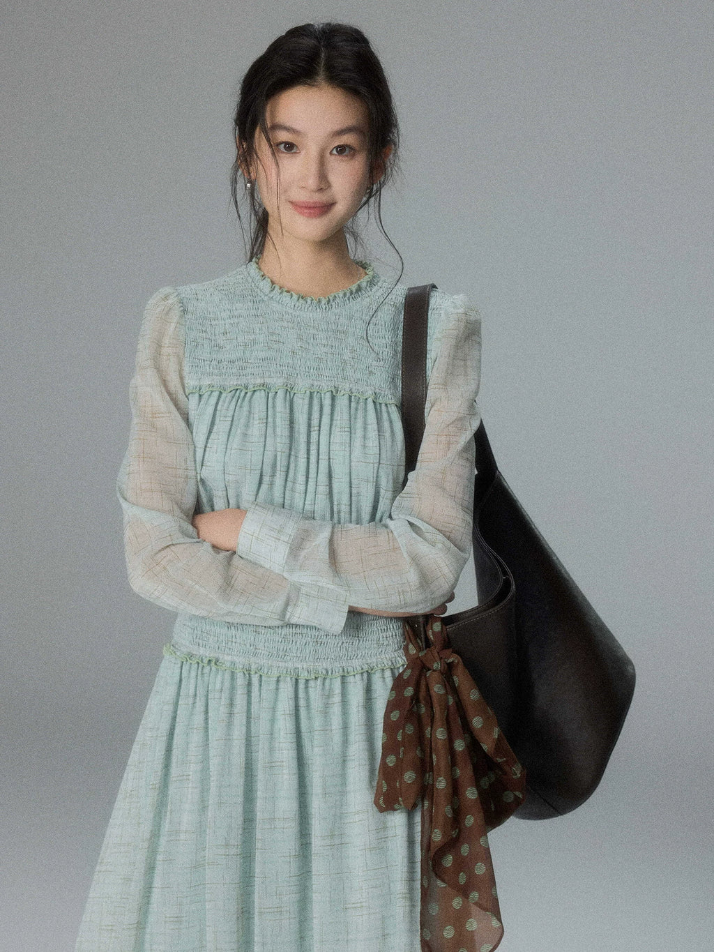 TYANG Retro Waist Long-sleeved Dress