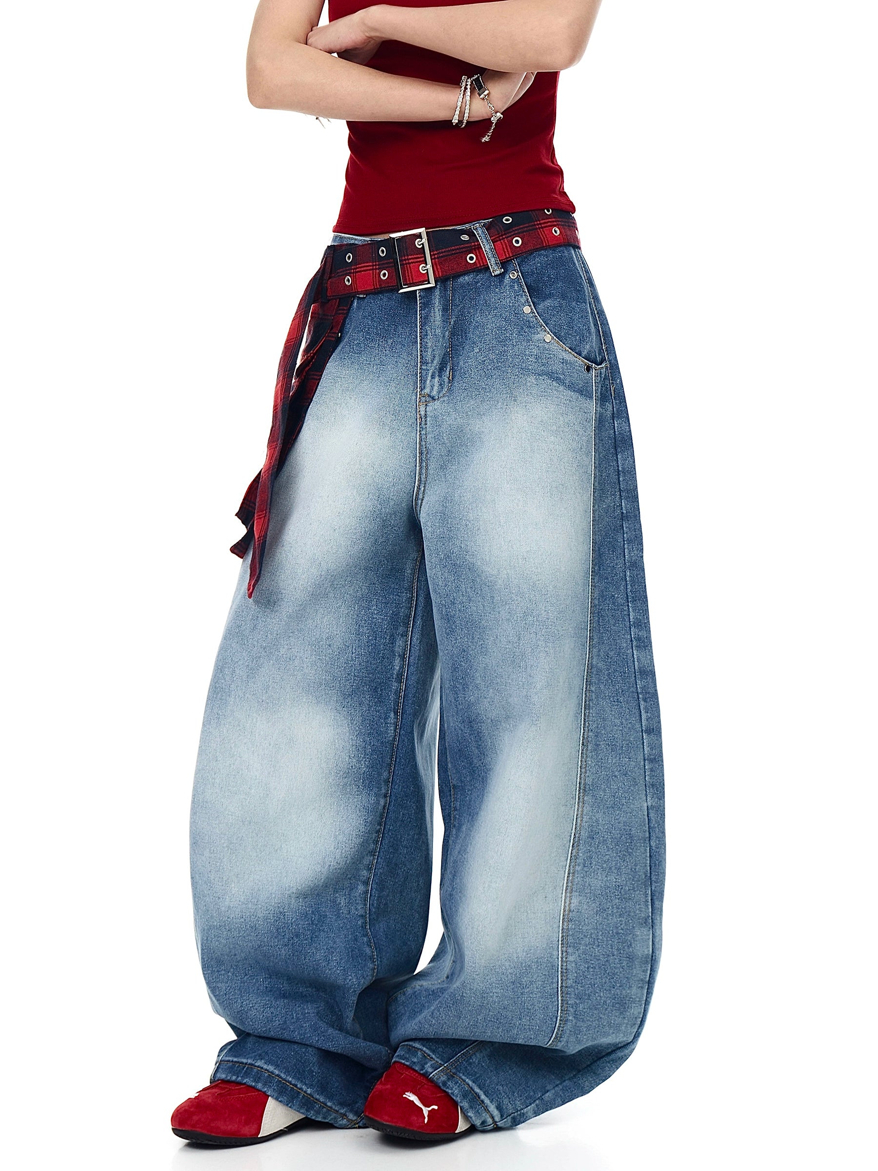 BLACKLISTS Plaid Skirt Waist Seal Fart Curtain Scimitar Jeans