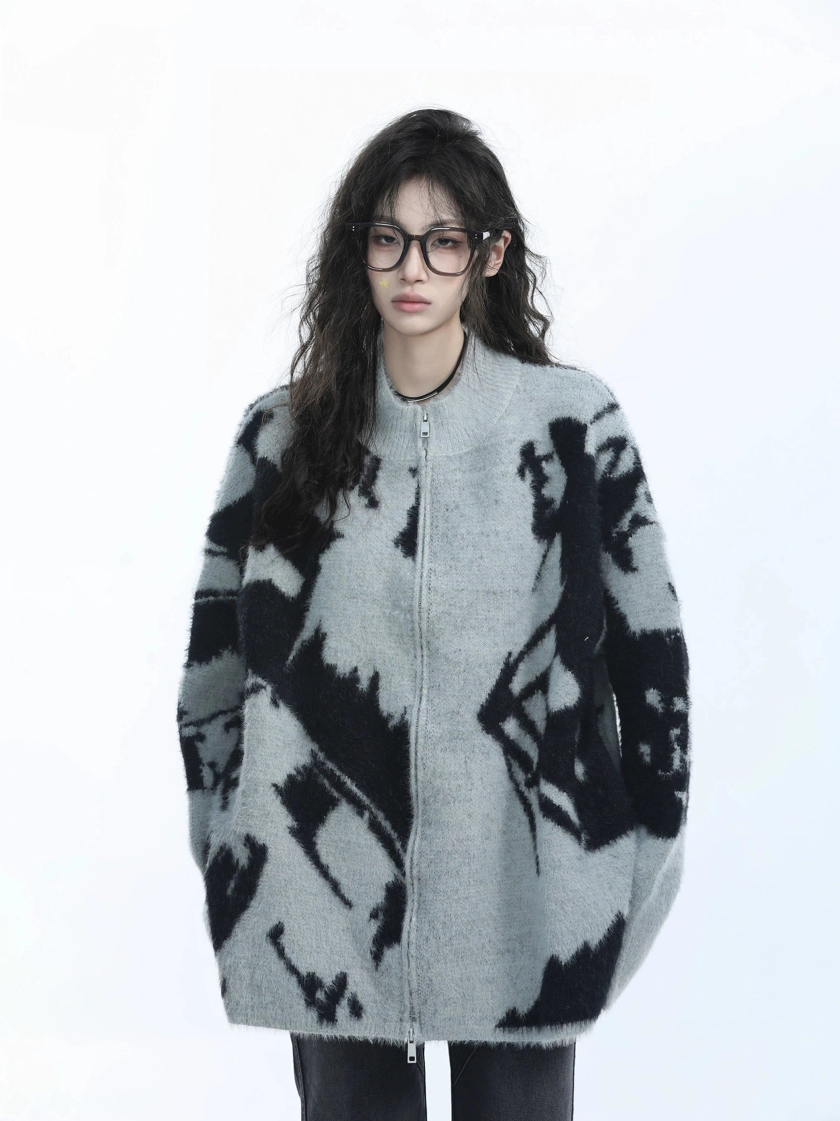 Zuocisankon Vintage Jacquard Knitted Sweater Jacket