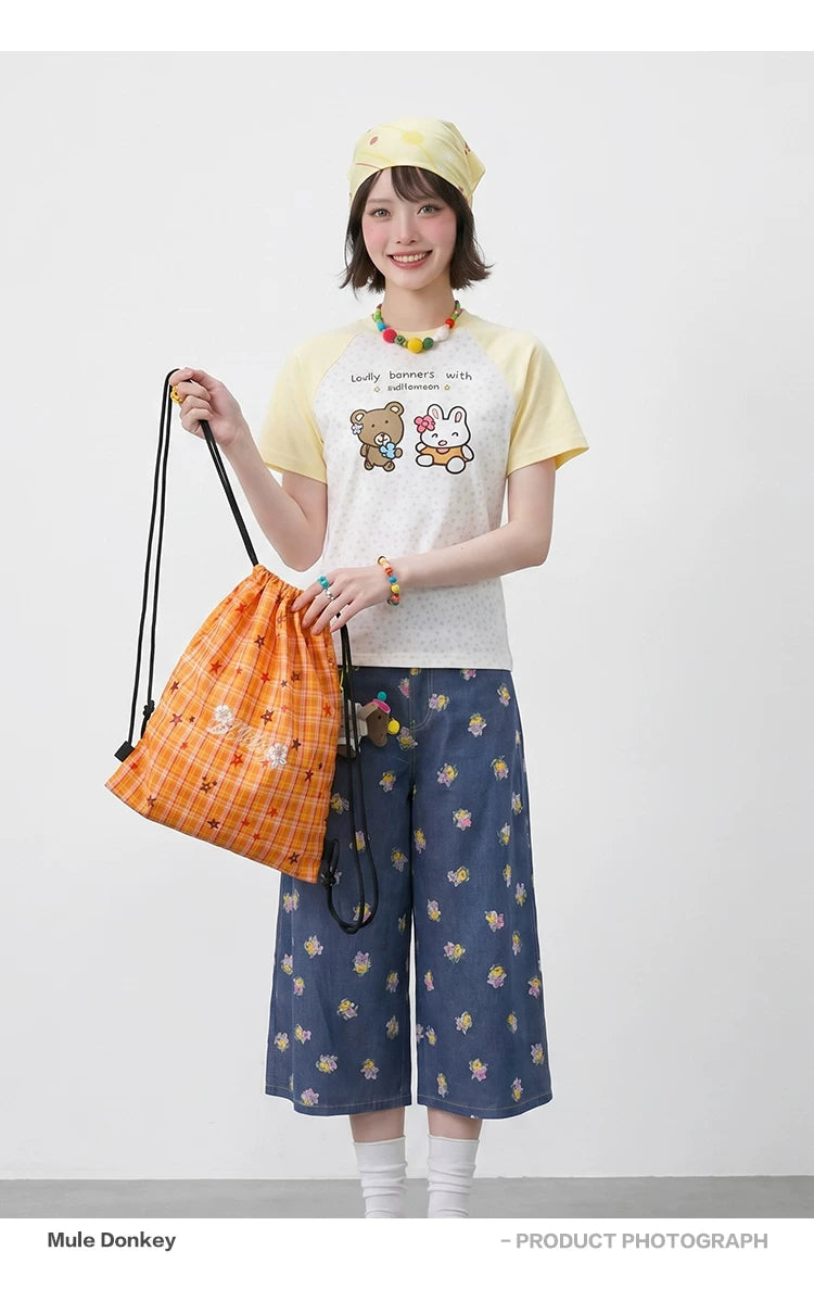 Donkey Plaid Star Niche Double Shoulder Drawstring Bag
