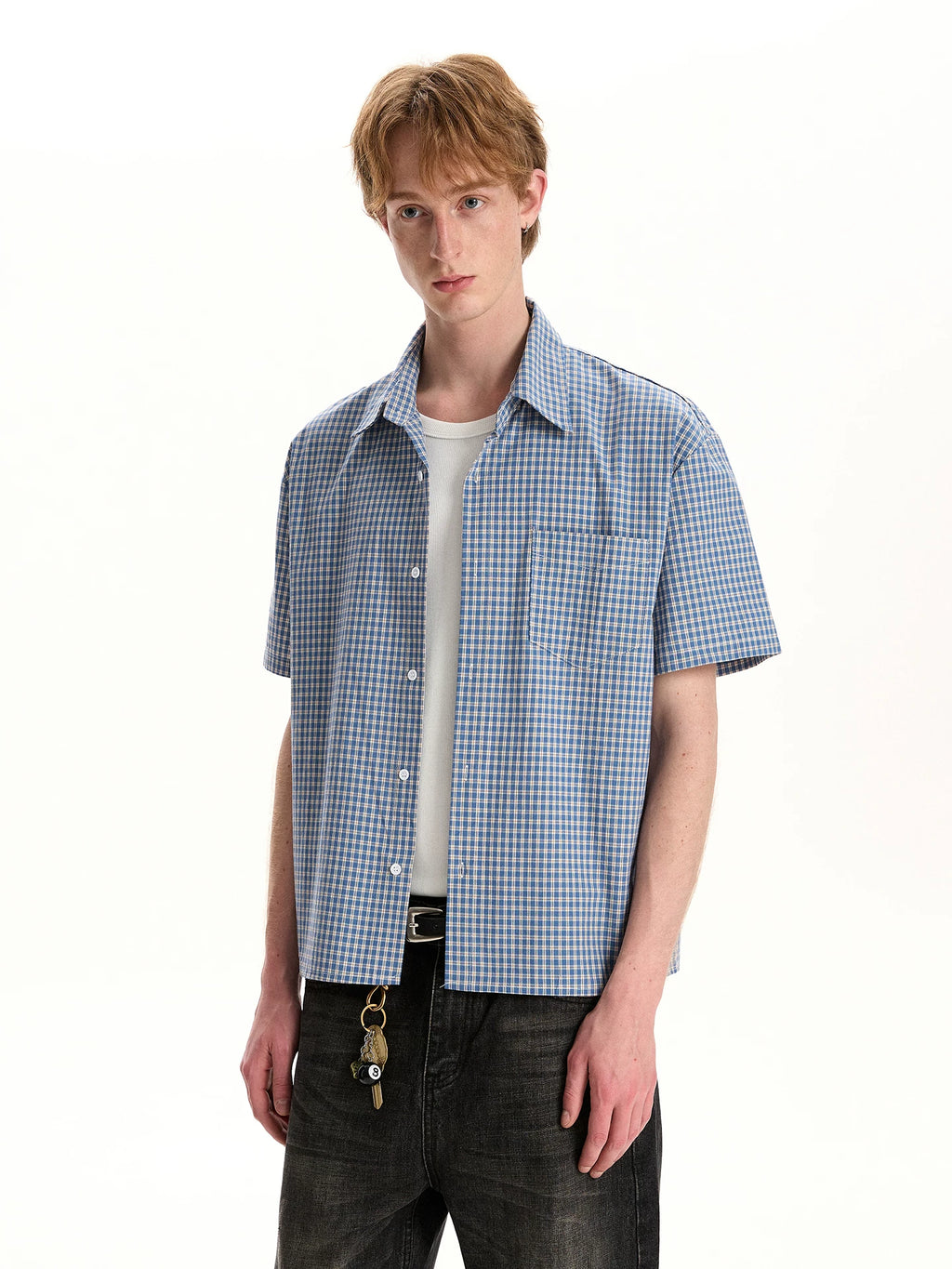 A PUEE Retro Old Money Short-Sleeve Plaid Shirt – Boxy Loose Fit