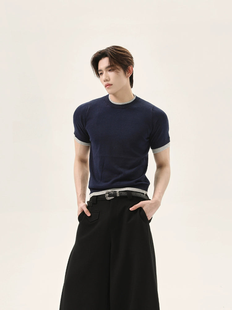 TURNTIDE Fake Two Piece Knitted Slim Tee