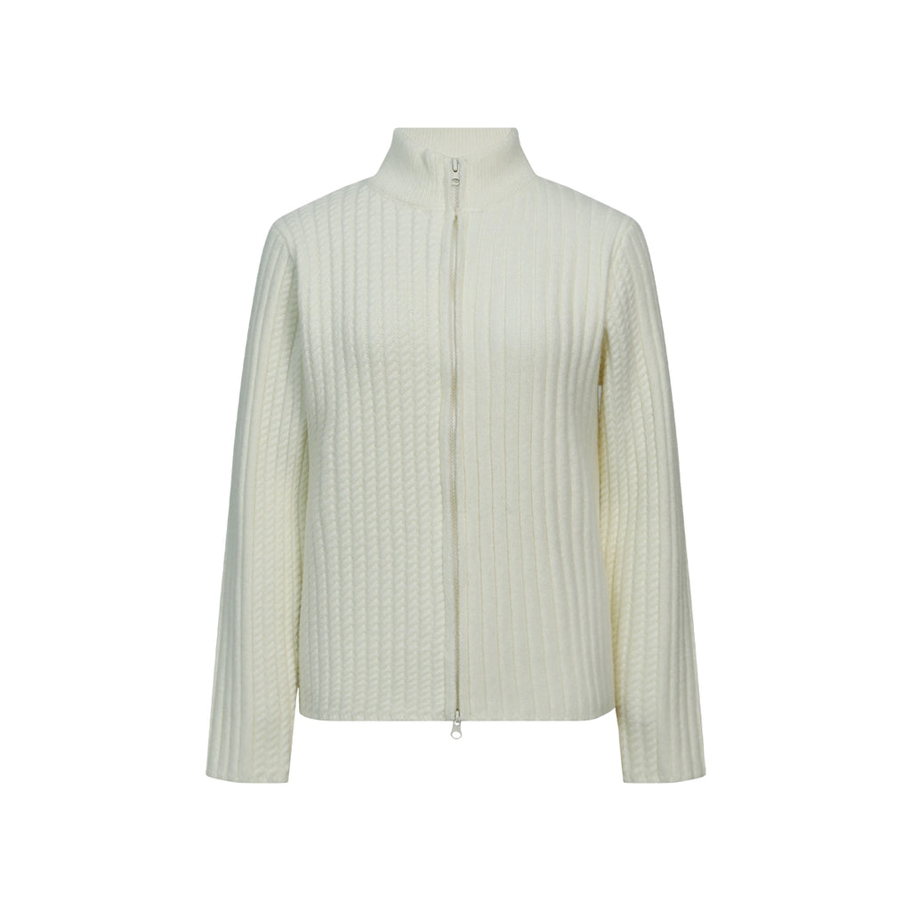 FUNKYFUN Twist Double Pit Strip Zipper Knitted Sweater Jacket
