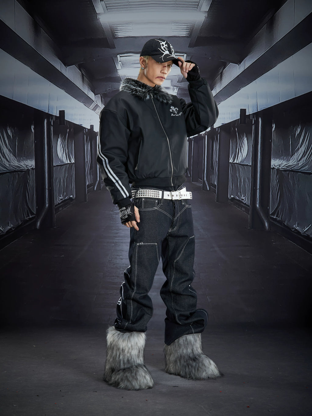 NOMANIAI Heavy Industry Embroidery Straight Low Waist Fleece Jeans