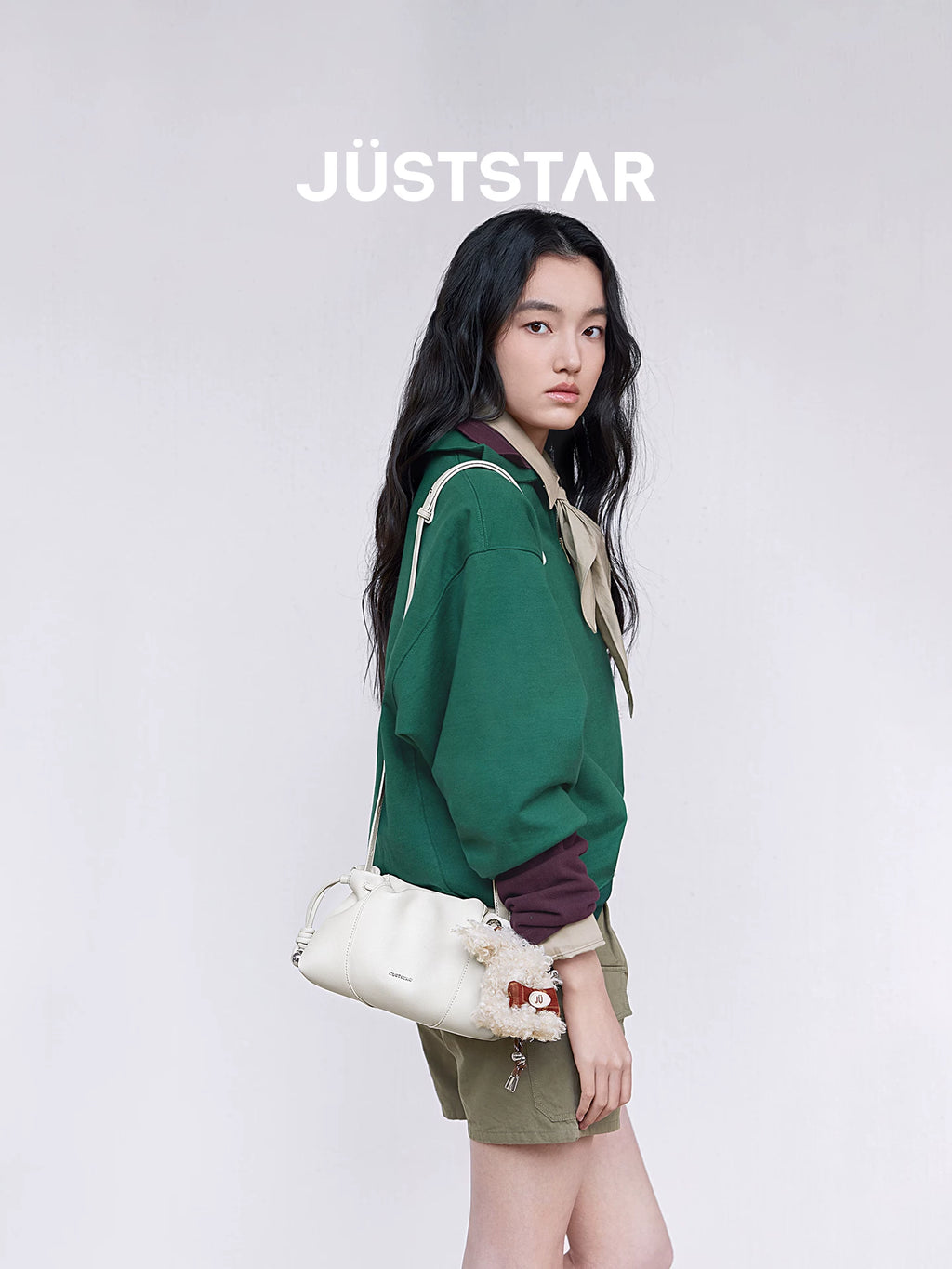 JUST STAR Pleated Shoulder Messenger Bag