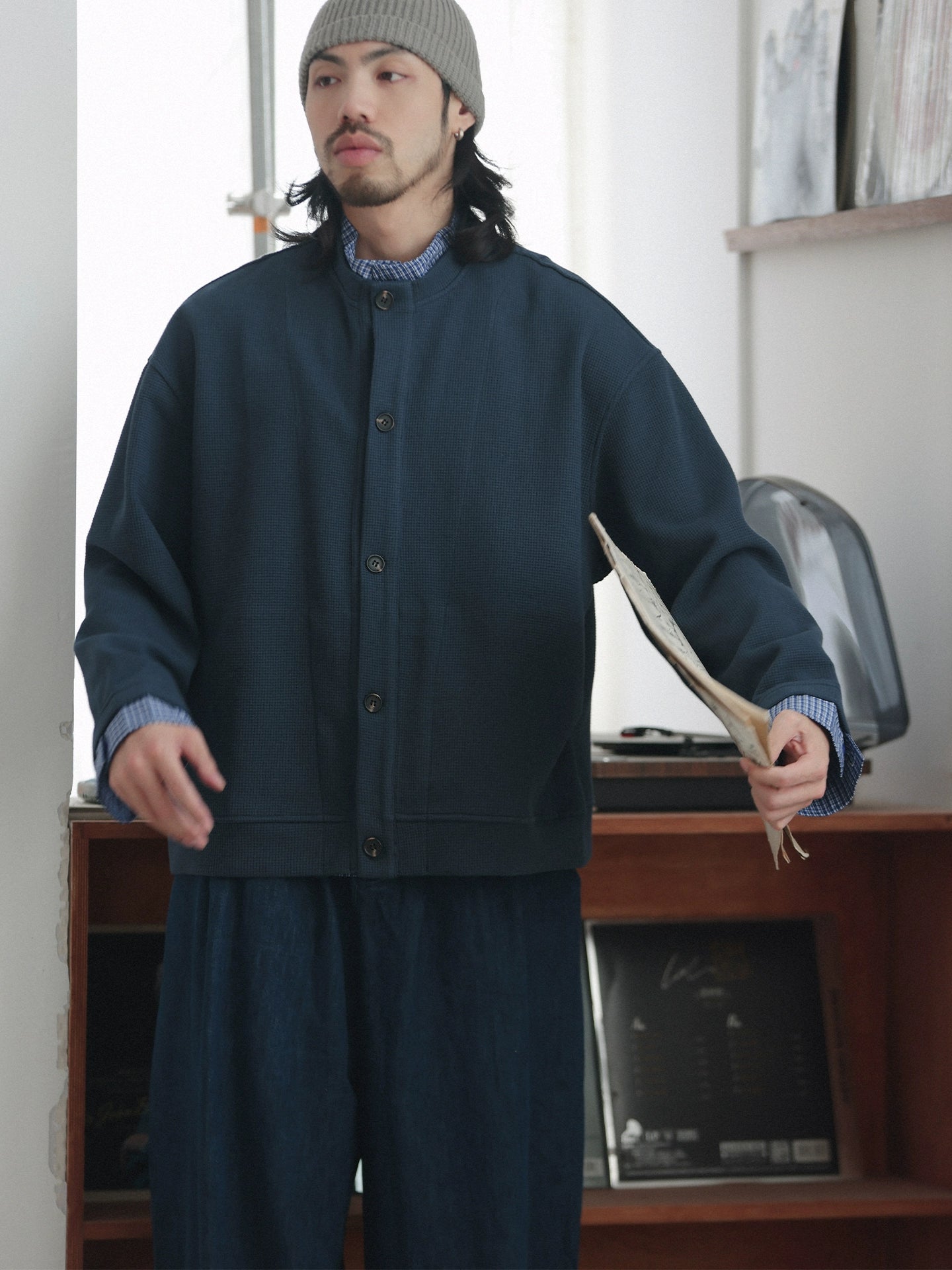 NOEARS Vintage Fake Two-piece Shirt Collar Knitted Cardigan