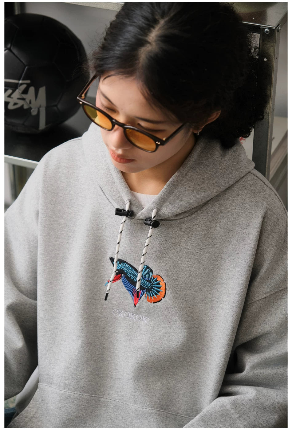 Battles Loose Contrast Embroidered Hooded Sweater