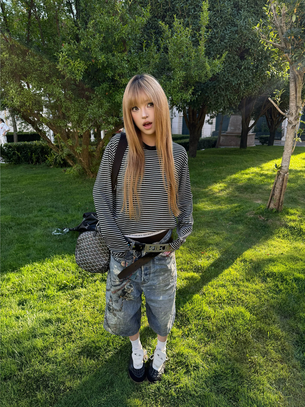 TERRAINCOGNITA Striped Crew Neck Loose Casual Long Sleeve