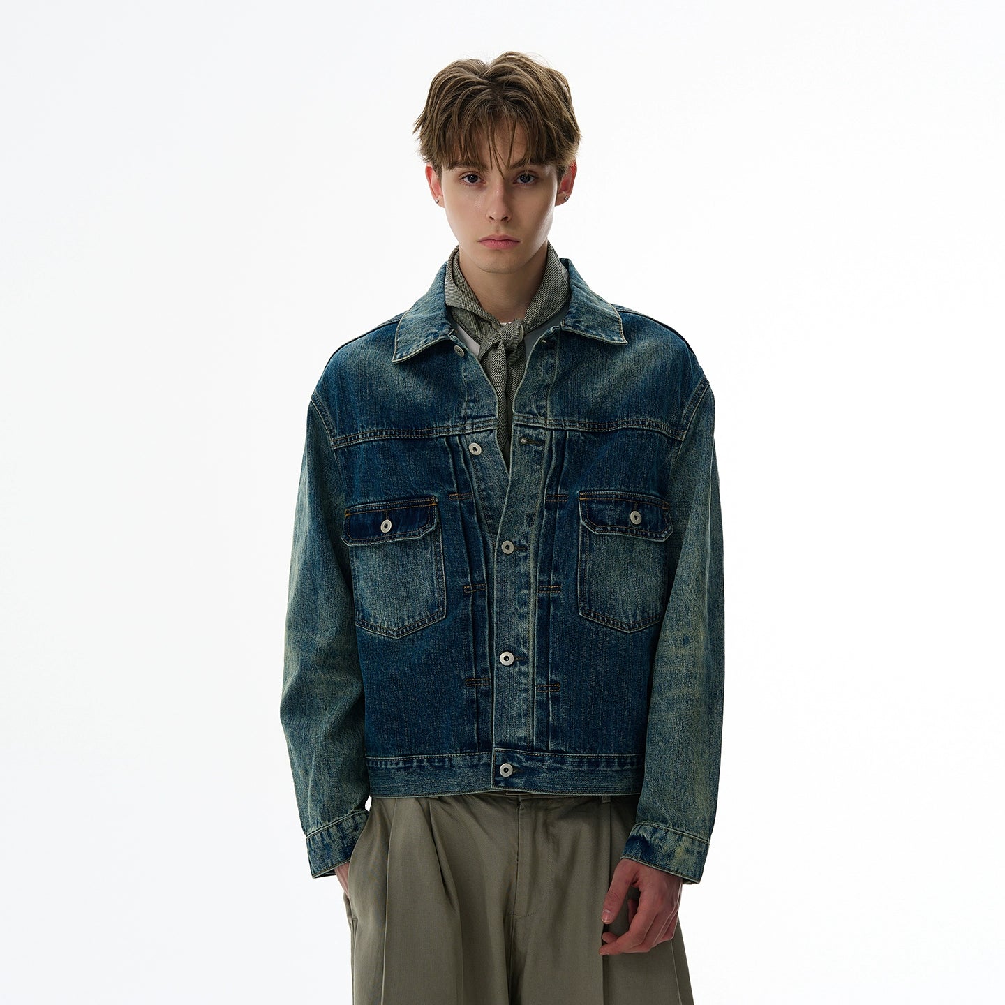 A PUEE Vintage Washed Old Pocket Denim Jacket
