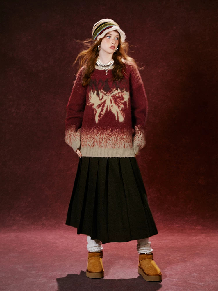 Imone Retro Gradual Change Splash Ink Butterfly Jacquard Sweater