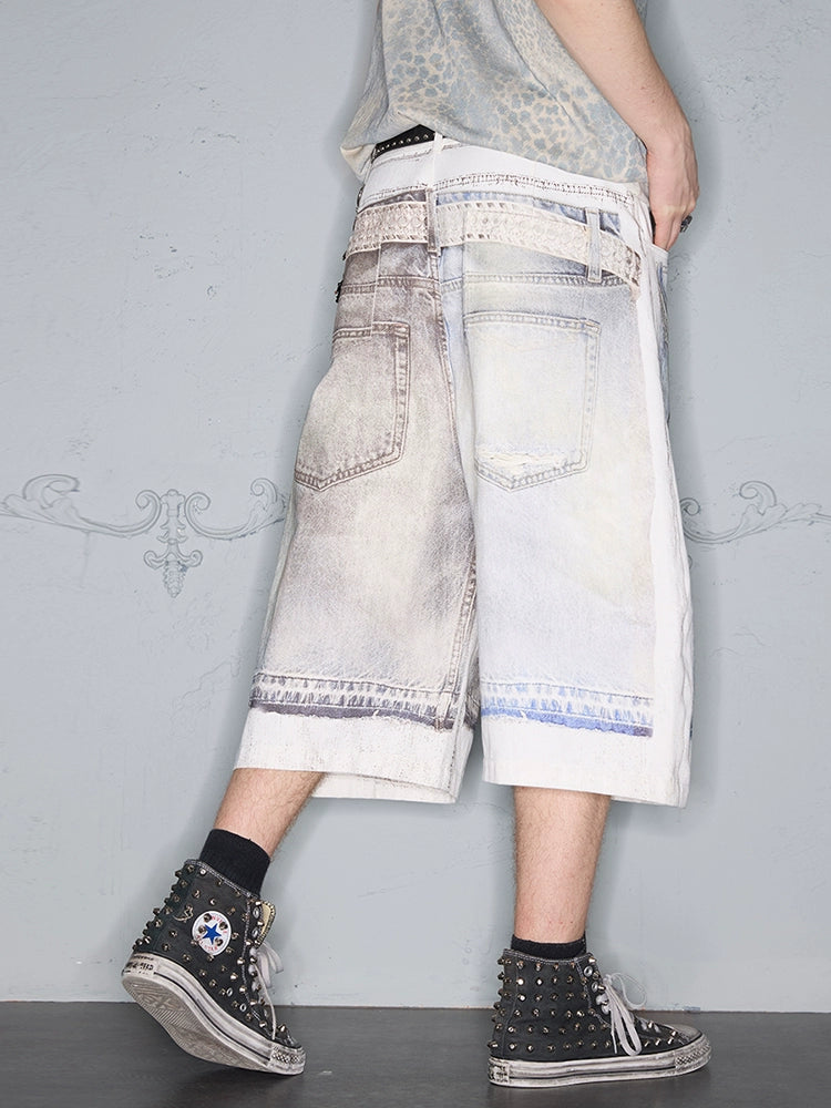 Rocawear Digital 3D Printing Contrast Badge Seven-Point Jeans