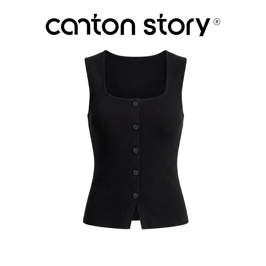 Cantonstory Square Neck Waist Sleeveless Suspender Vest Skirt Set