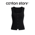 Cantonstory Square Neck Waist Sleeveless Suspender Vest Skirt Set