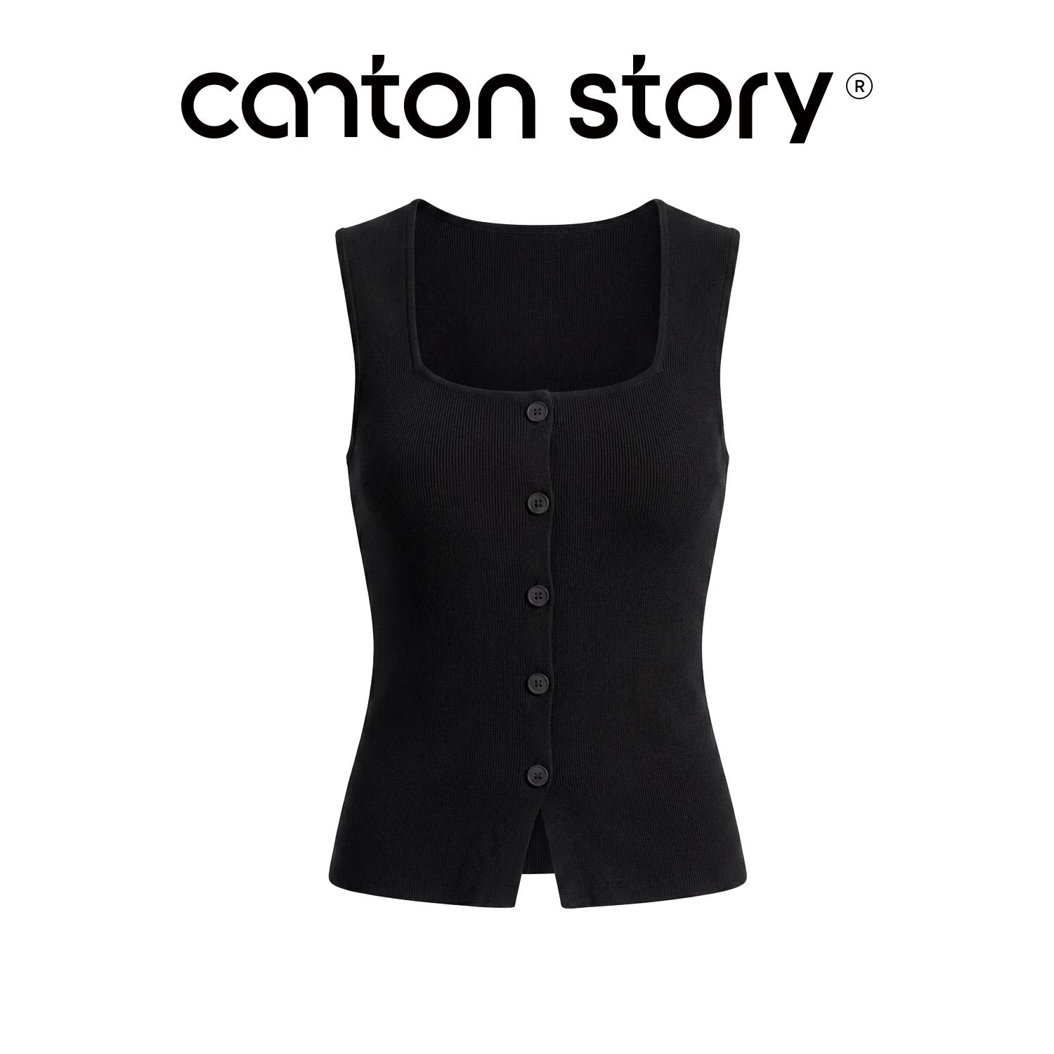 Cantonstory Square Neck Waist Sleeveless Suspender Vest Skirt Set