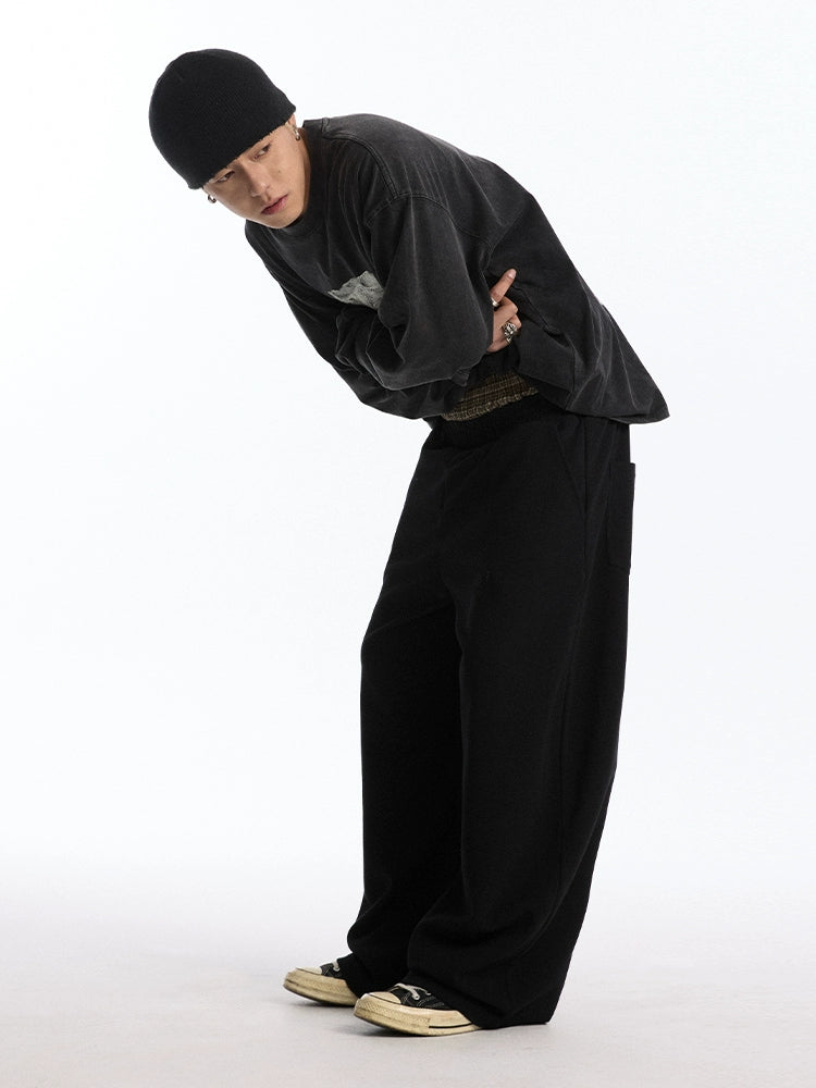 CoosRetro Double Waist Fake Two-Piece Plaid Scimitar Sweatpants