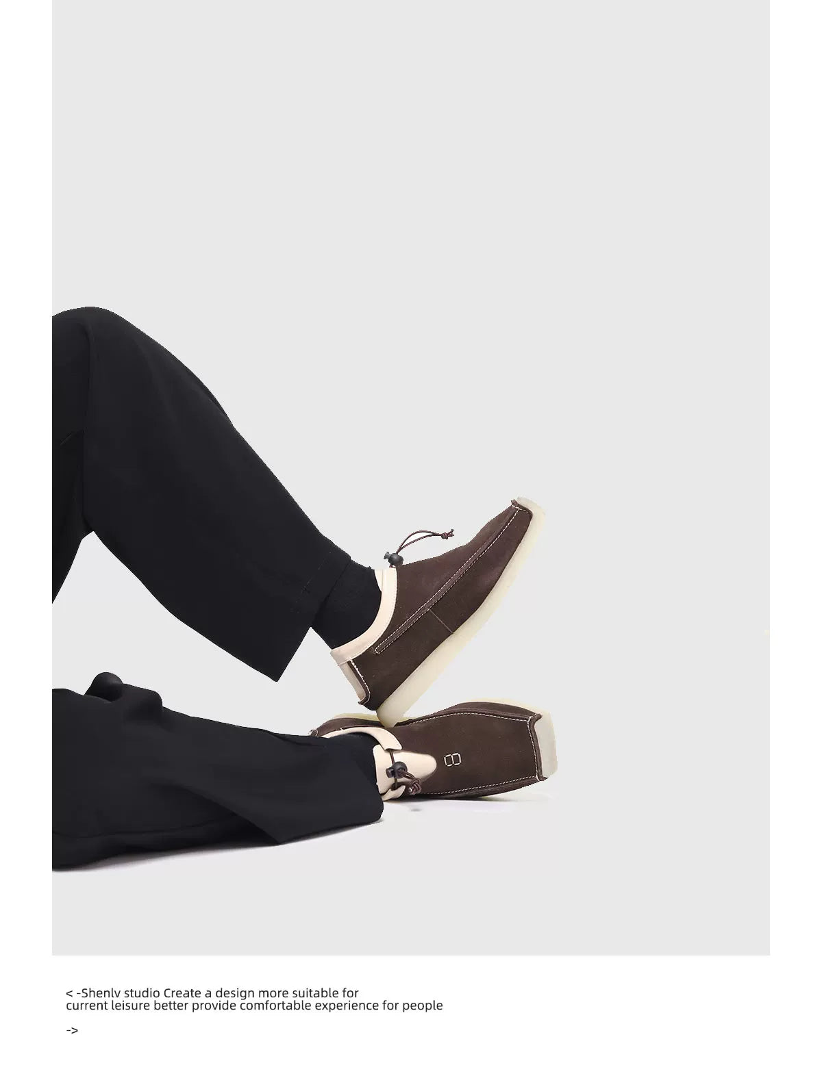 SHENLV STUDIO Suede Color Matching Square Head Flip Leather Shoes