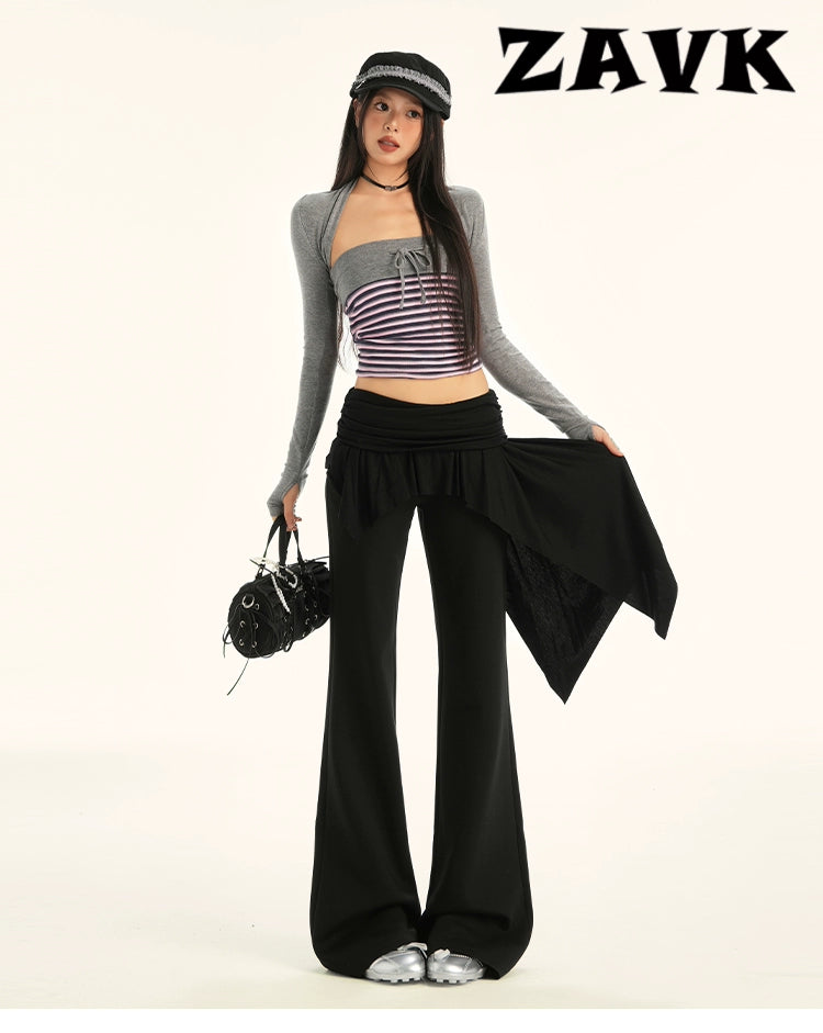 ZAVK Fake Two-piece Slim-fitting and Thin Versatile Bell Pants
