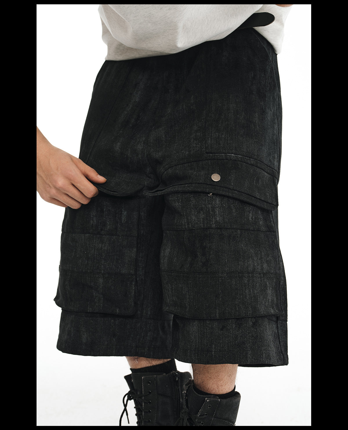 NOVACAM wasteland wind retro camouflage baggy heavy mottled old black cropped pants