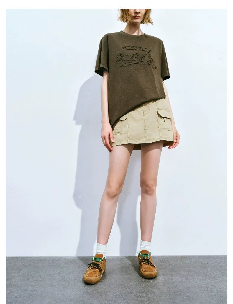 URBAN REVIVO Tooling Double-sided Patch Bag American Straight Short Skirt