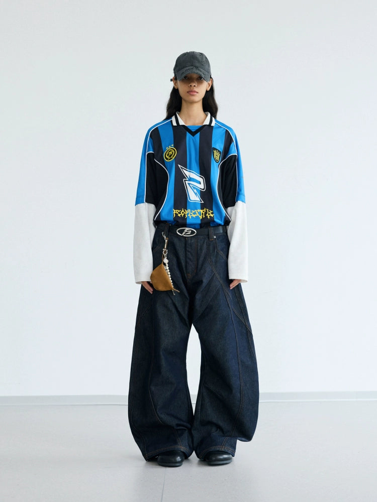 PEOPLESENSE original cow denim deconstruction open line wide-leg jeans retro pendant baggy scimitar pants
