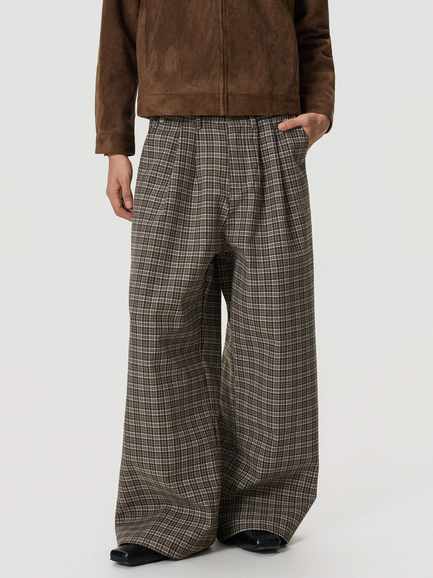 BTSG Slack Checkered Three-dimensional Wide Leg Pants