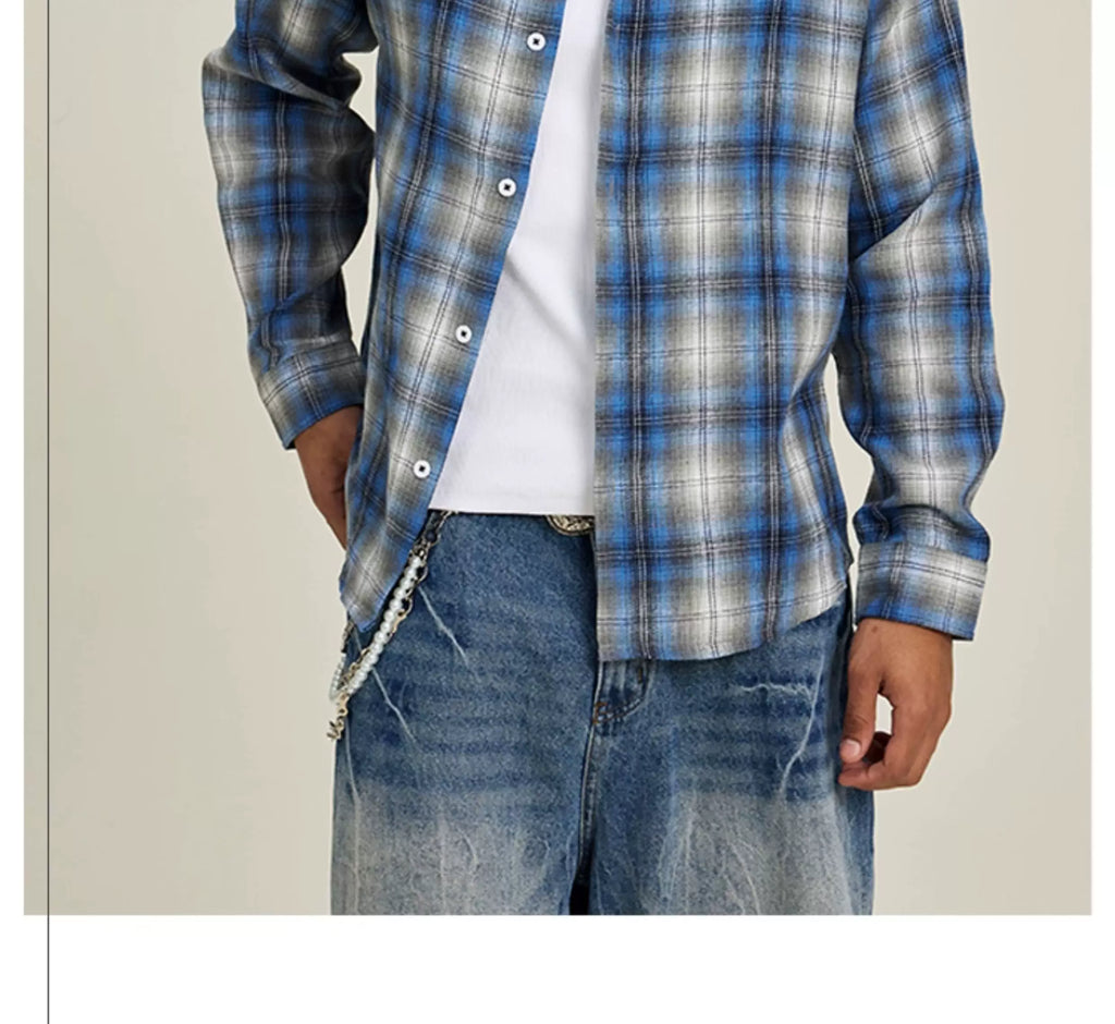 FIVEMEN Vintage Loose Plaid Shirt Jacket