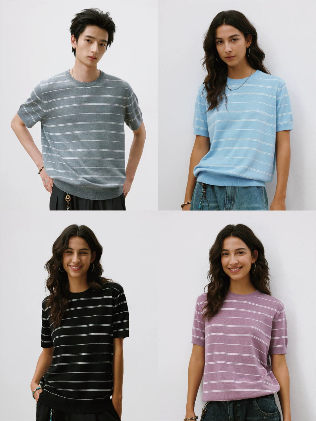 LR MADE Cuff Hem Tightened Knitted Striped Tee