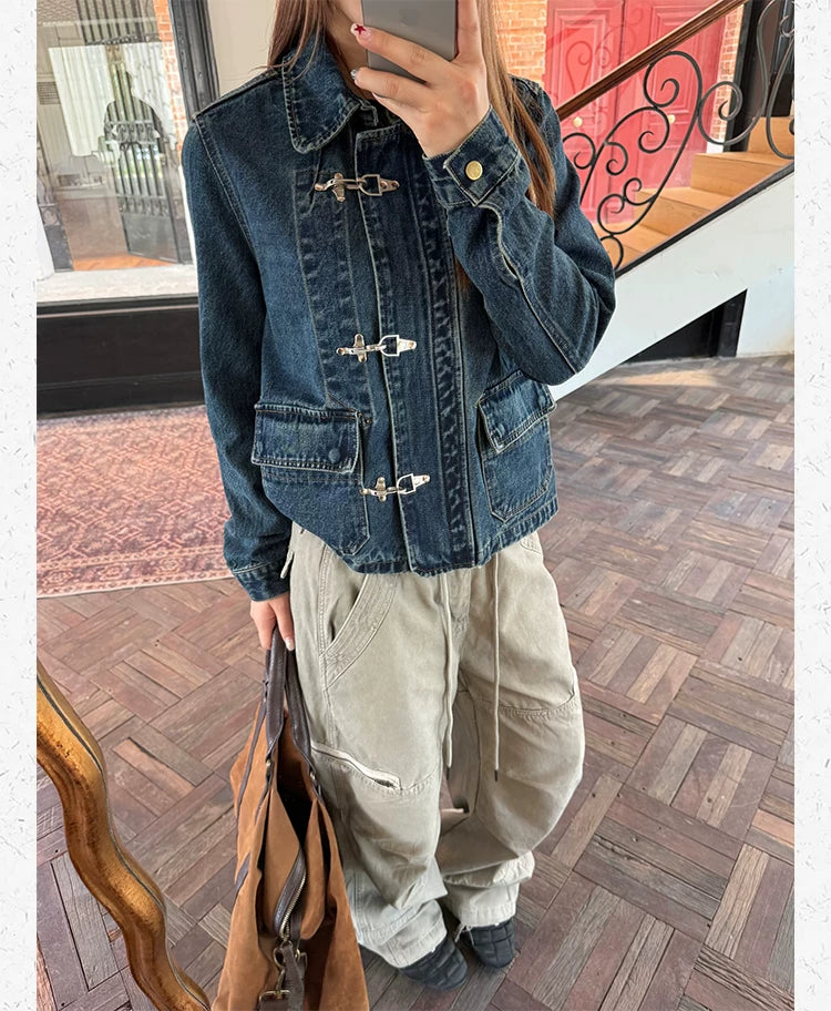 CCYE Vintage Front Shoulder Lobster Button Denim Jacket