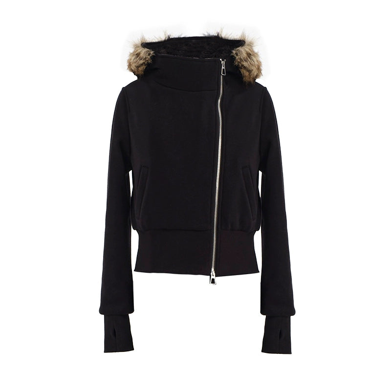 LINY LIBERTY Loose Raccoon Real Fur Collar Jacket Thickened Coat