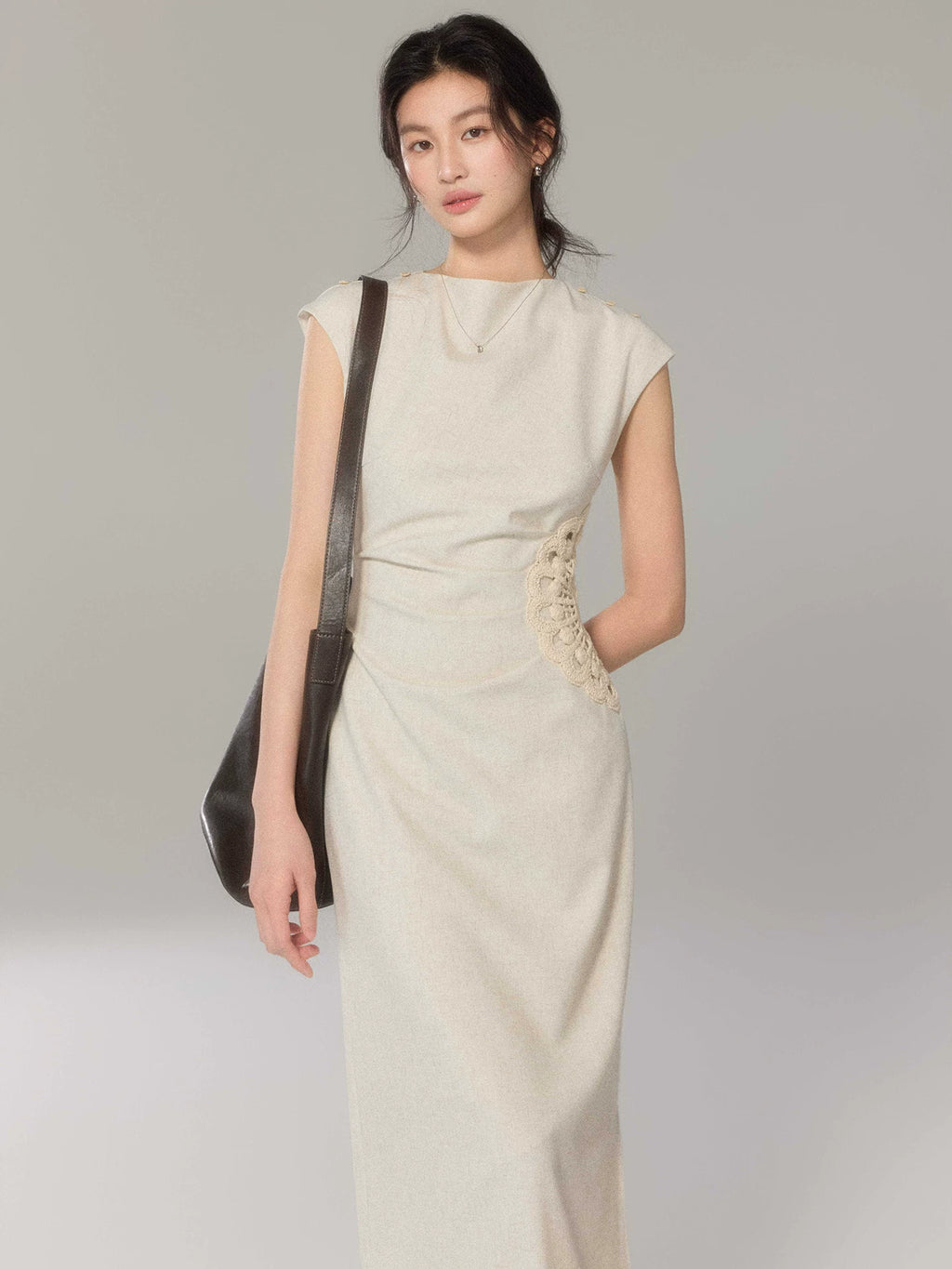 TYANG High-end Temperament Stitching Hand-crocheted Flower Dress