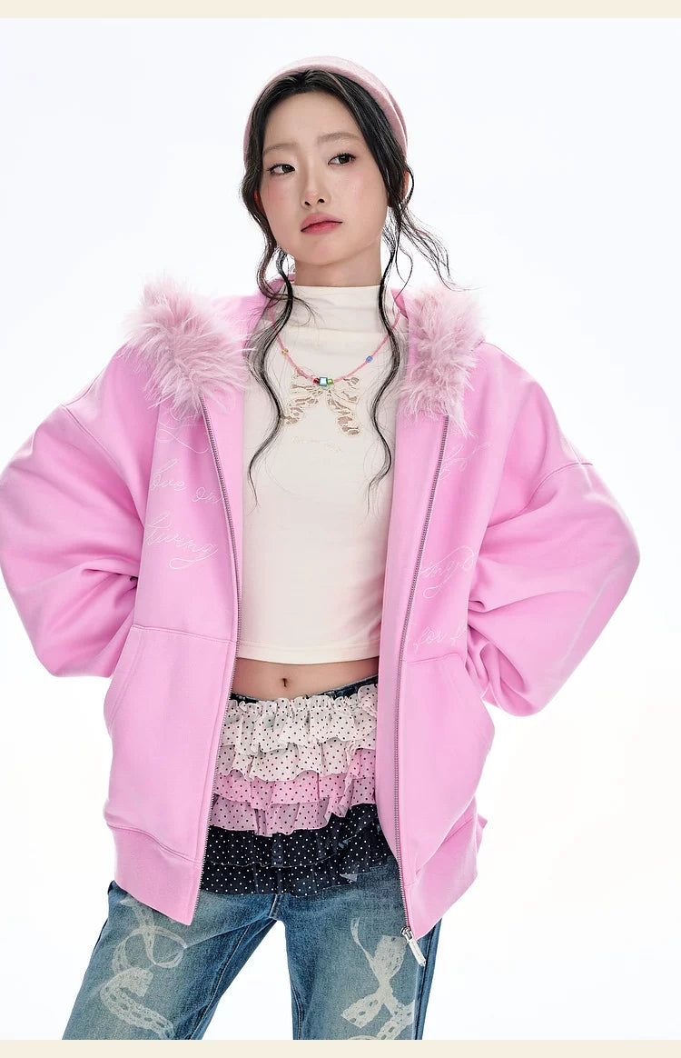 BJHG Vintage Fleece Collar Hooded Sweater Jacket