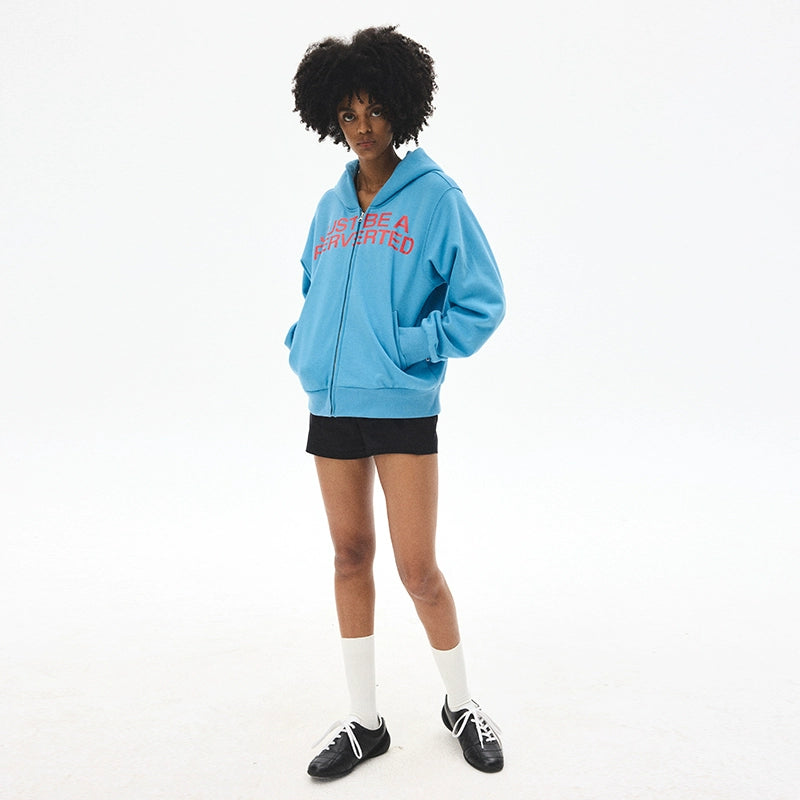 CRICLE Letter Print Hooded Zip Sweater