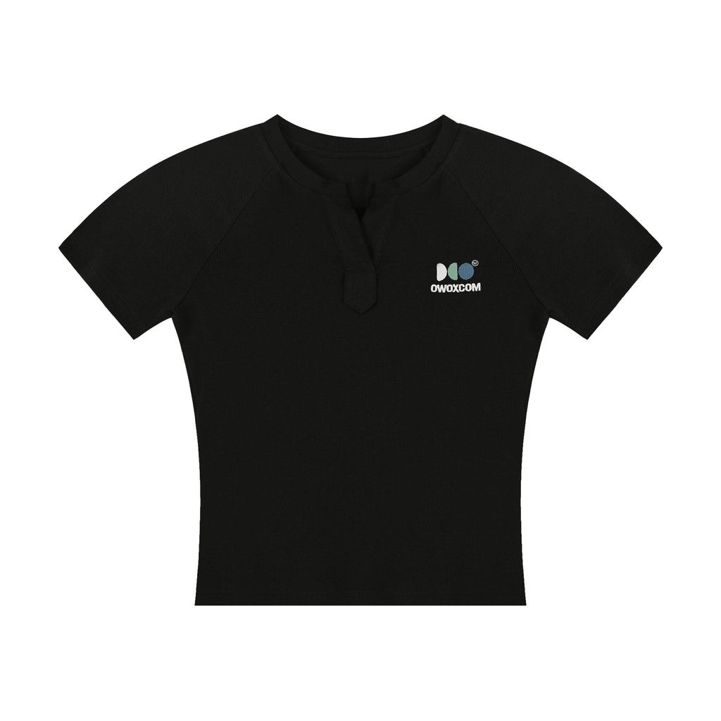 OWOX Elastic Slim Short Casual Henry Collar Tee