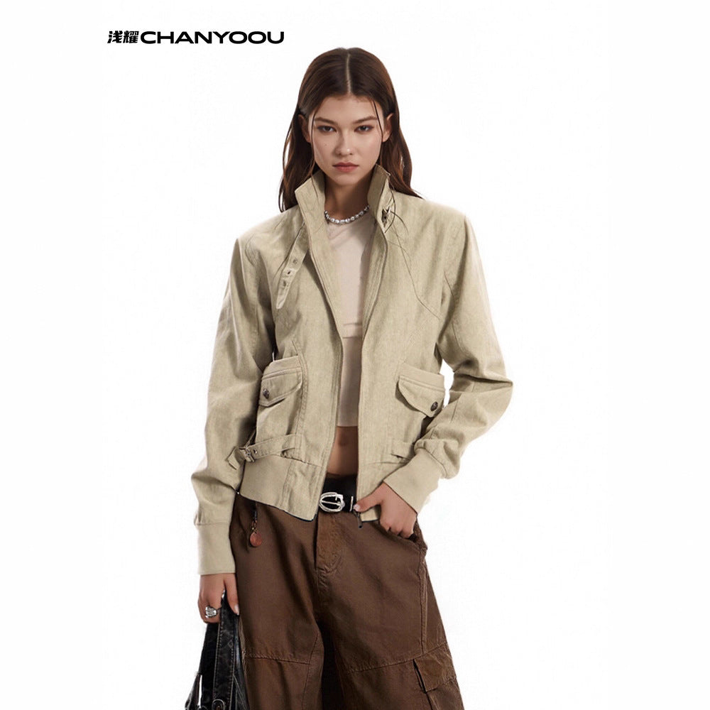 CHANYOOU Vintage Stand-up Collar Neutral Style Jacket
