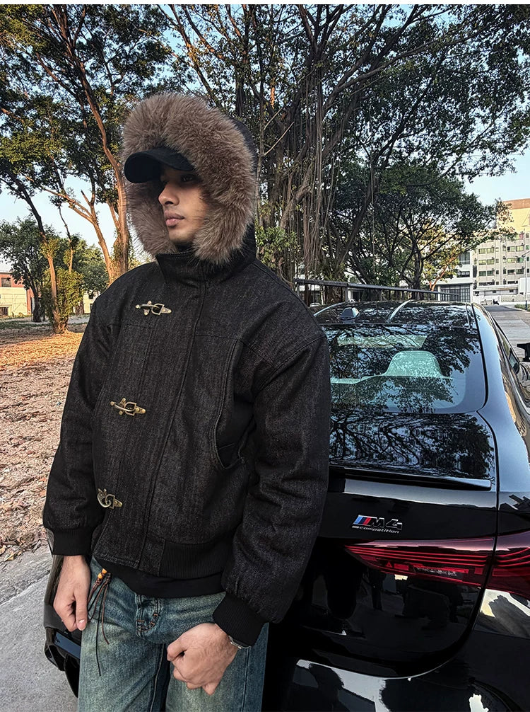 ZOZOFOREST Heavy Detachable Fur Collar Plush Seat Mountain Carving Jacket