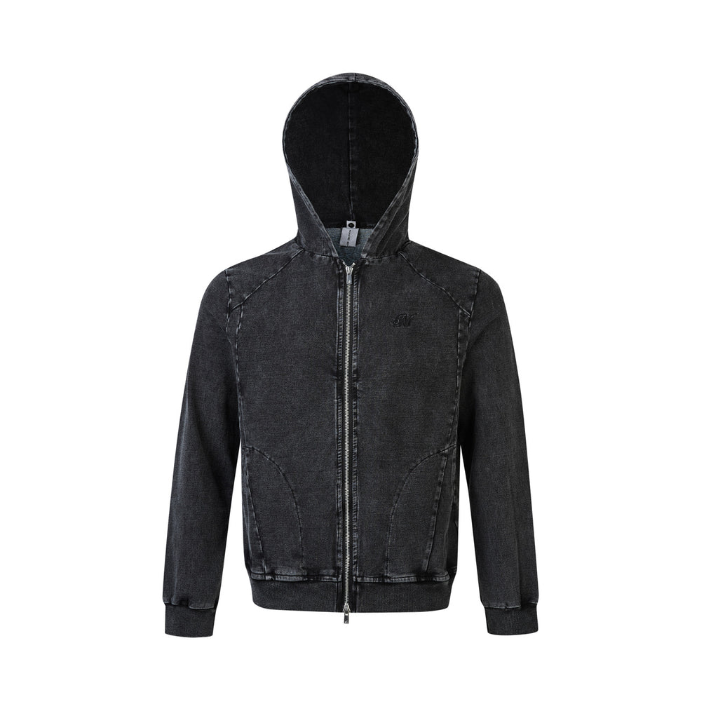 EME Embroidered Alphabet Ninja Hooded Slim-Fit Denim Sweater