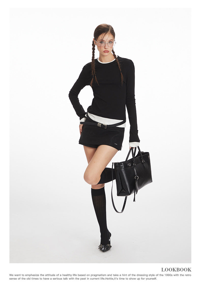 Nariele Contrast Color Slim Skinny Long Sleeves