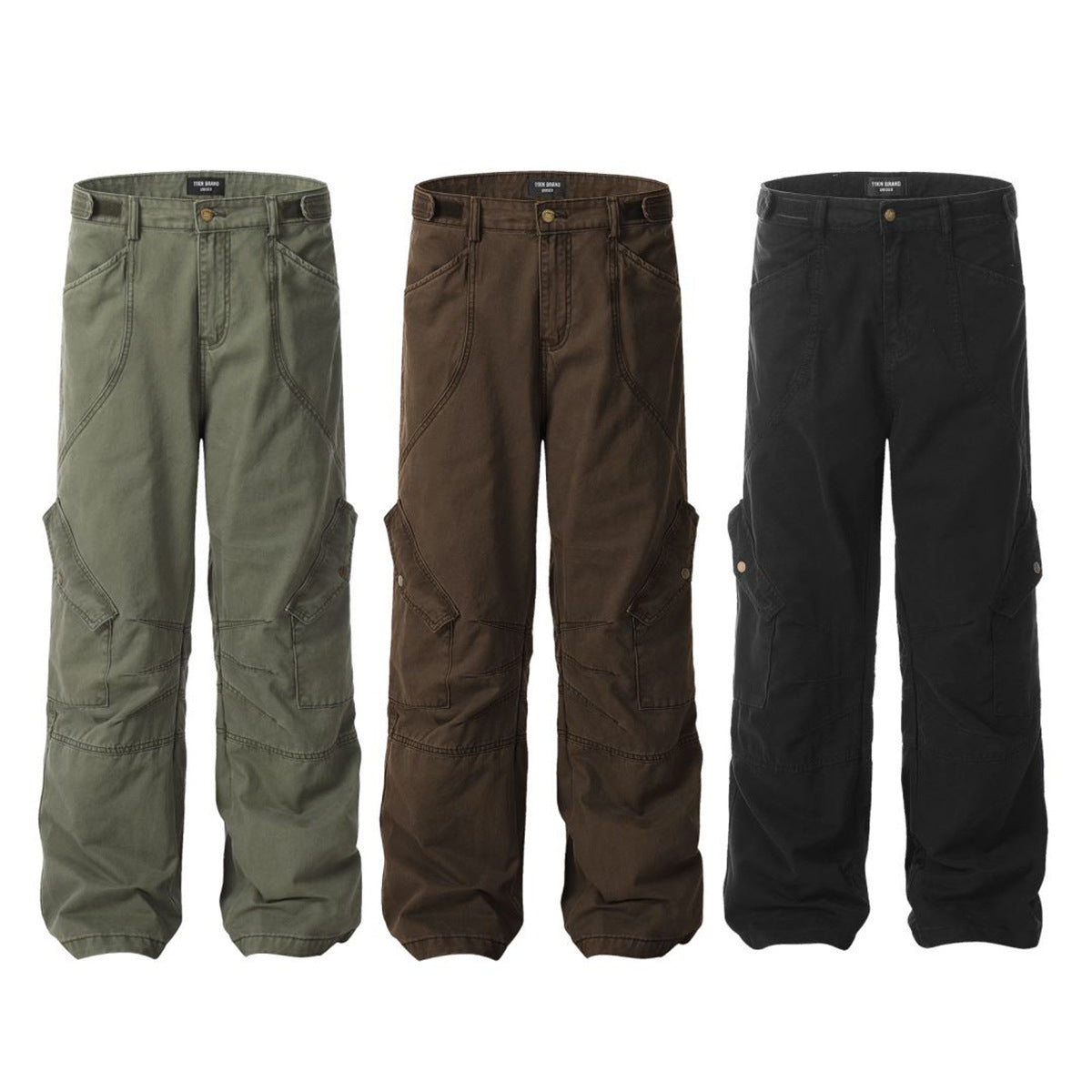 11KN Large Pocket Retro Straight Casual Trousers