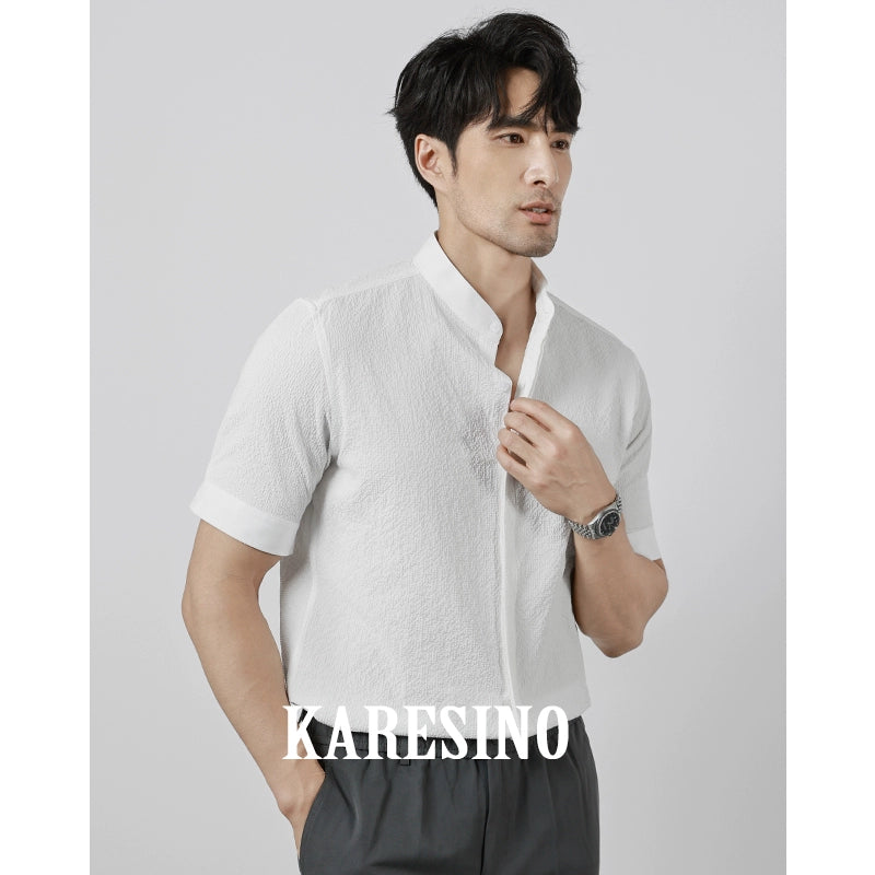 KARESINO Breathable Seersucker Stand-up Collar Shirt