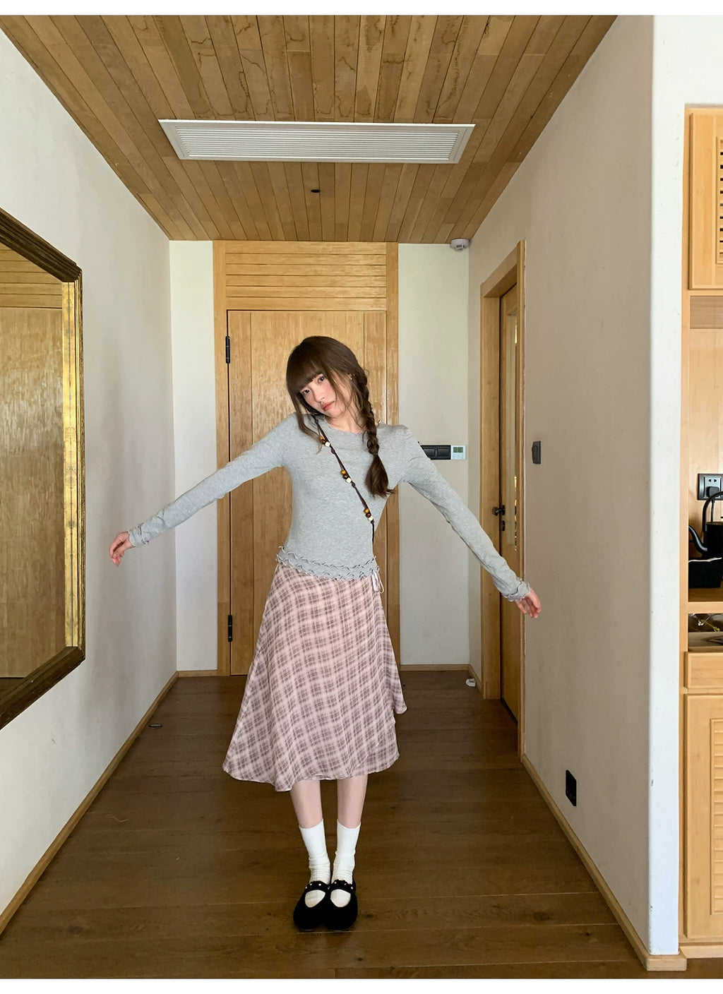 KANO Vintage Chiffon Plaid Irregular Half Skirt