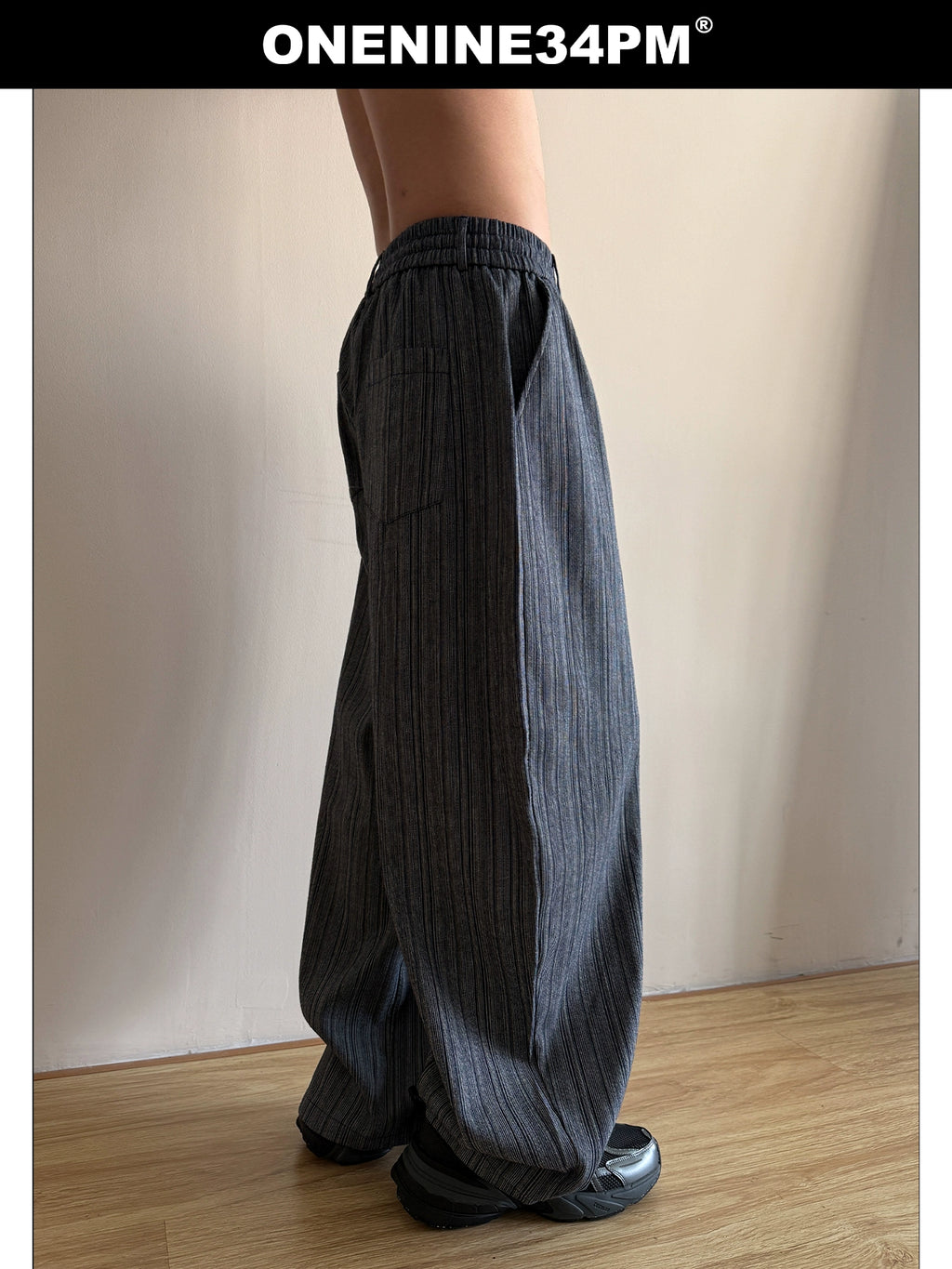 ONENINE34PM Vintage Striped Textured Loose Casual Pants