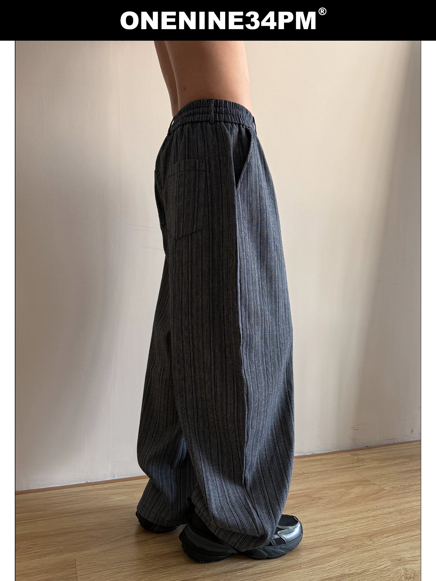 ONENINE34PM Vintage Striped Textured Loose Casual Pants