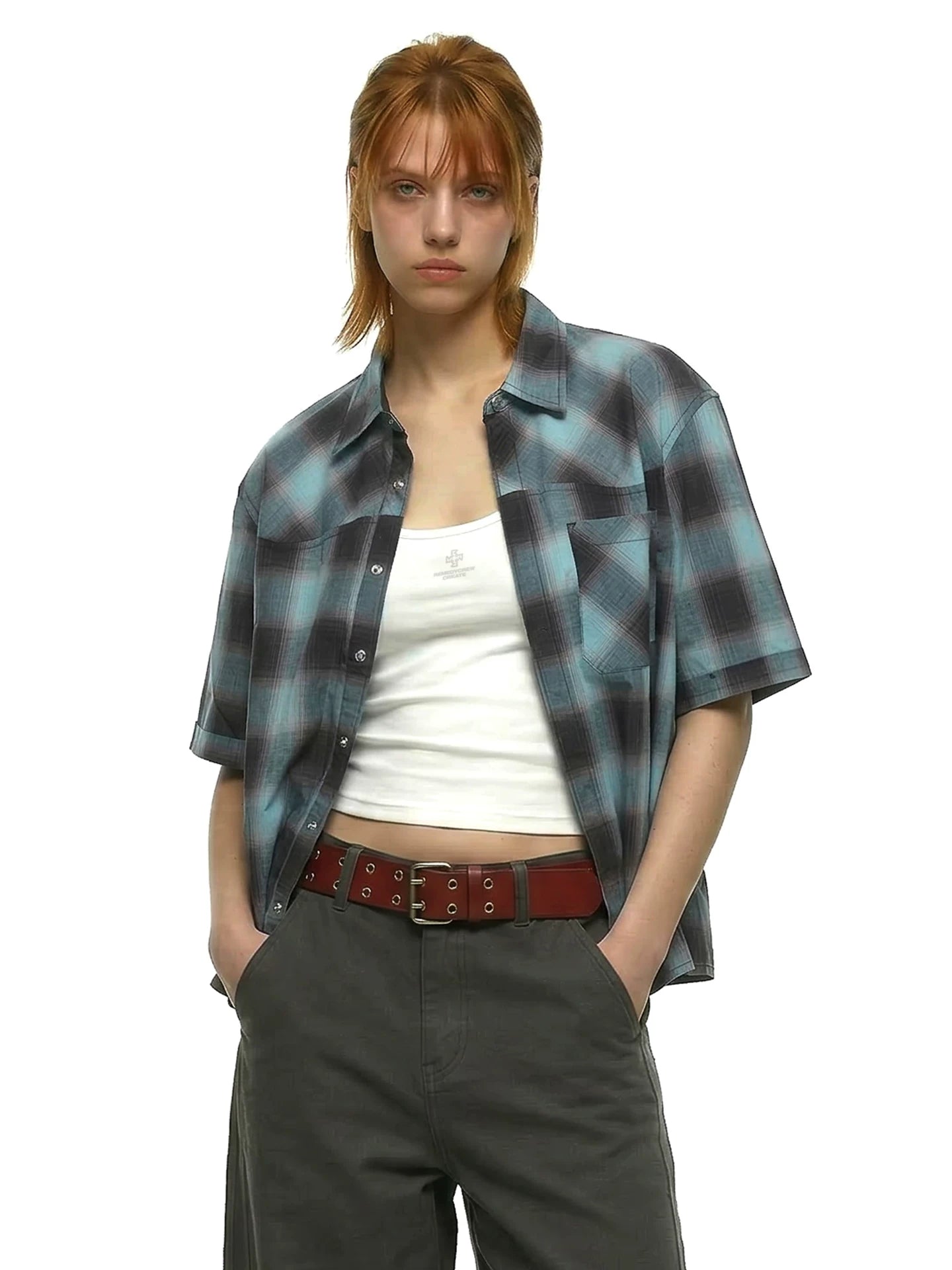 Remedy Loose Plaid Short Sleeve Shirt